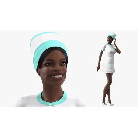 3D Dark Skinned Black Nurse Rigged